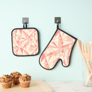 Ensemble De Gant De Cuisine Et De Manique Motif géométrique abstrait rose beige