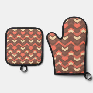 Ensemble De Gant De Cuisine Et De Manique Motif géométrique chevron rétro moderne du milieu 