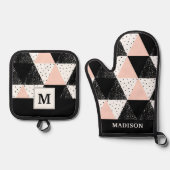 Ensemble De Gant De Cuisine Et De Manique Motif géométrique triangle à main (Recto)