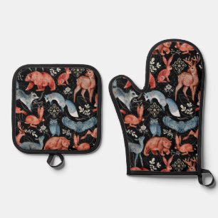 Ensemble De Gant De Cuisine Et De Manique Motif intrigué d'animaux de la forêt