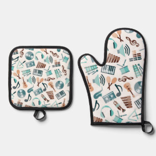 Ensemble De Gant De Cuisine Et De Manique Motif musical
