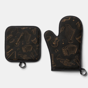 Ensemble De Gant De Cuisine Et De Manique Motif musical