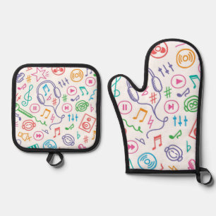 Ensemble De Gant De Cuisine Et De Manique Motif musical
