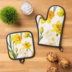 Ensemble De Gant De Cuisine Et De Manique Motif Narcisse Jardin de Printemps