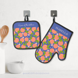 Ensemble De Gant De Cuisine Et De Manique Motif orange moderne personnalisé de style