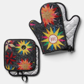 Ensemble De Gant De Cuisine Et De Manique Motif Quilt Star Patchwork (Recto/Verso)