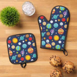 Ensemble De Gant De Cuisine Et De Manique Motif spatial, Planètes, Étoiles, Cosmos, Galaxie