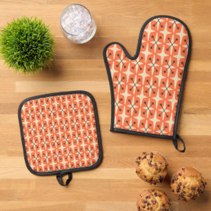 Ensemble De Gant De Cuisine Et De Manique Motif Starburst moderne du milieu du siècle