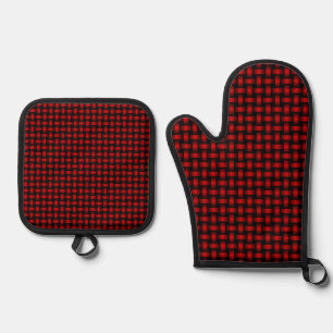 Ensemble De Gant De Cuisine Et De Manique Motif Tissé Rouge Noir
