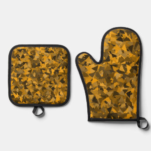 Ensemble De Gant De Cuisine Et De Manique Motif Triangle Orange Marron