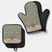 Ensemble De Gant De Cuisine Et De Manique Motif Vert Retro Ovals Personnalisé (Recto/Verso)