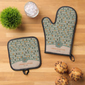 Ensemble De Gant De Cuisine Et De Manique Motif Vert Retro Ovals Personnalisé (De haut en bas)