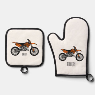 Ensemble De Gant De Cuisine Et De Manique Moto cross dessin animé moto tout-terrain