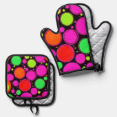 Ensemble De Gant De Cuisine Et De Manique Neon Dot (Recto/Verso)