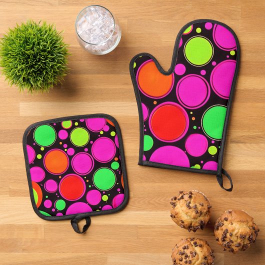 Ensemble De Gant De Cuisine Et De Manique Neon Dot (De haut en bas)