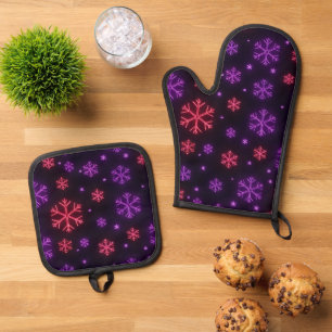 Ensemble De Gant De Cuisine Et De Manique Neon Snowflakes