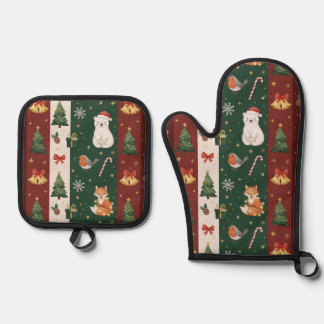 Ensemble De Gant De Cuisine Et De Manique New Year's texture of fabric and packaging, bears,