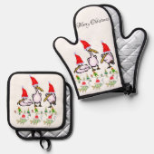 Ensemble De Gant De Cuisine Et De Manique Nocturne Pélican Mitt & Pot Holders (Recto/Verso)