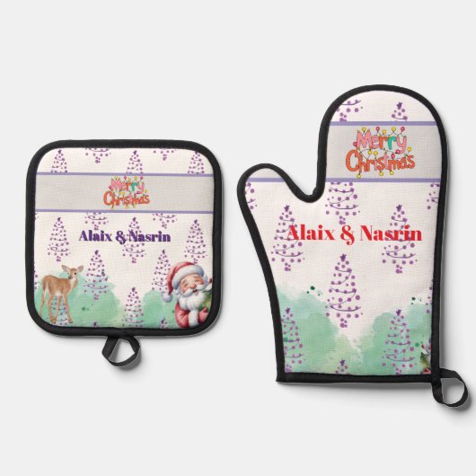 Ensemble De Gant De Cuisine Et De Manique Noël (Recto)
