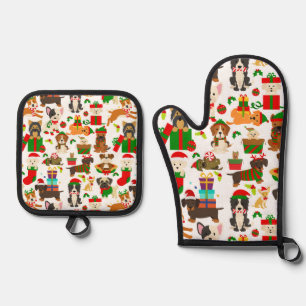 Ensemble De Gant De Cuisine Et De Manique Noël de mignon chien chiot