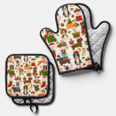 Ensemble De Gant De Cuisine Et De Manique Noël de mignon chien chiot (Recto/Verso)