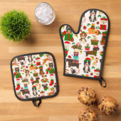 Ensemble De Gant De Cuisine Et De Manique Noël de mignon chien chiot (De haut en bas)