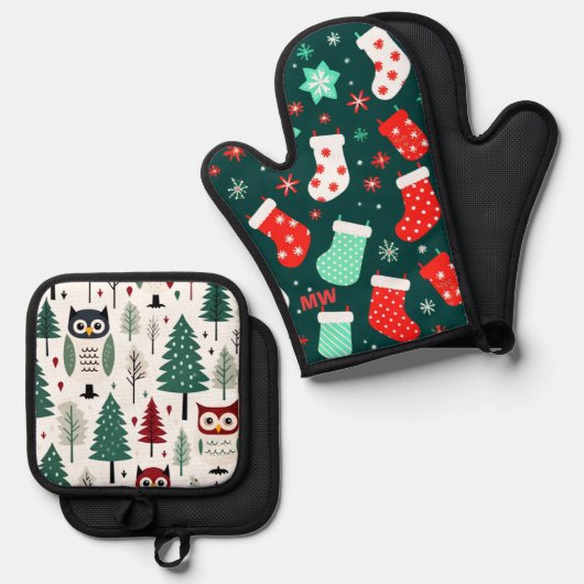 Ensemble De Gant De Cuisine Et De Manique Noël mignon (Recto/Verso)