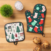 Ensemble De Gant De Cuisine Et De Manique Noël mignon (De haut en bas)