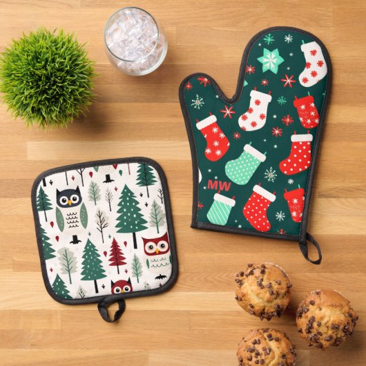 Ensemble De Gant De Cuisine Et De Manique Noël mignon (De haut en bas)