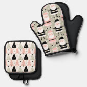 Ensemble De Gant De Cuisine Et De Manique Noël rose et vert (Recto/Verso)