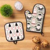 Ensemble De Gant De Cuisine Et De Manique Noël rose et vert (De haut en bas)