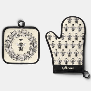 Ensemble De Gant De Cuisine Et De Manique Nom de la couronne de papillon de la reine vintage