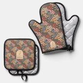 Ensemble De Gant De Cuisine Et De Manique Nom personnalisé & Fleur initiale (Recto/Verso)