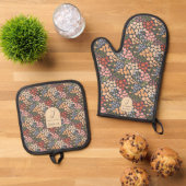 Ensemble De Gant De Cuisine Et De Manique Nom personnalisé & Fleur initiale (De haut en bas)
