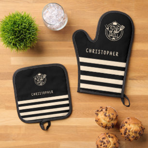 Ensemble De Gant De Cuisine Et De Manique Nom personnalisé King of the Grill Black