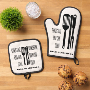 Ensemble De Gant De Cuisine Et De Manique Nom personnalisé pratique et capable de cuire