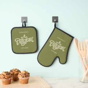 Ensemble De Gant De Cuisine Et De Manique Nom personnalisé Vegan