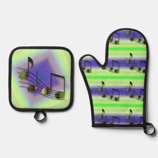 Ensemble De Gant De Cuisine Et De Manique Notes de Dubstep (Recto)