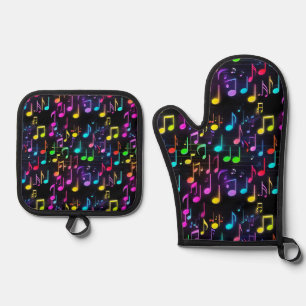 Ensemble De Gant De Cuisine Et De Manique Notes musicales de Neon sur Black