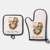 Ensemble De Gant De Cuisine Et De Manique Nouvel An noir et or (Recto)