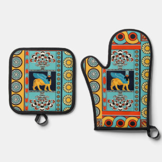Ensemble De Gant De Cuisine Et De Manique OEuvre assyrienne Mitt et Pot Holders