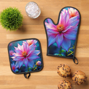 Ensemble De Gant De Cuisine Et De Manique Oeuvre d'art en fleurs éthérées