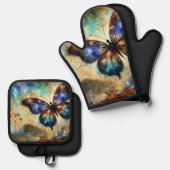 Ensemble De Gant De Cuisine Et De Manique Oeuvre d'Imaginaire de papillon cosmique (Recto/Verso)