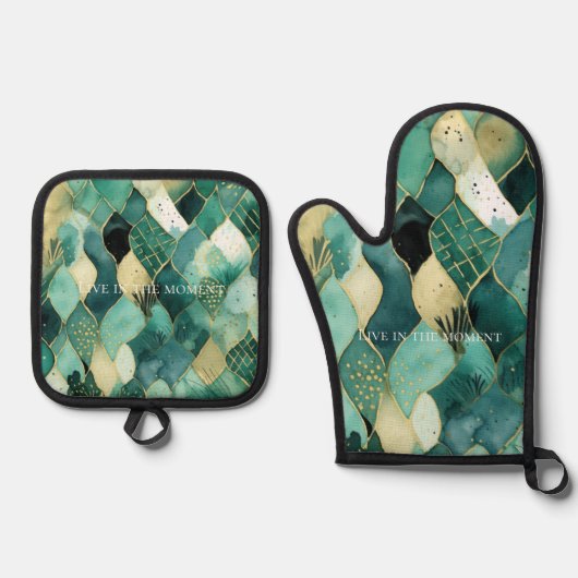 Ensemble De Gant De Cuisine Et De Manique Or vert Abstrait (Recto)
