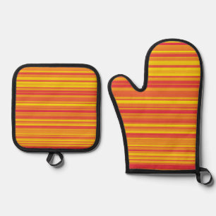 Ensemble De Gant De Cuisine Et De Manique Orange rouge jaune rayures