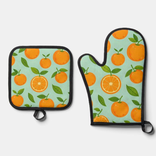 Ensemble De Gant De Cuisine Et De Manique Oranges (Recto)