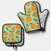 Ensemble De Gant De Cuisine Et De Manique Oranges (Recto/Verso)