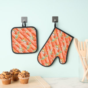 Ensemble De Gant De Cuisine Et De Manique Oranges Avec Motif Orange
