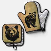 Ensemble De Gant De Cuisine Et De Manique Ours (Recto/Verso)