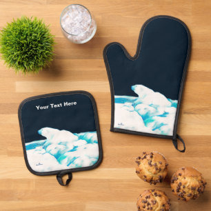 Ensemble De Gant De Cuisine Et De Manique Ours Polaire Sur Glace